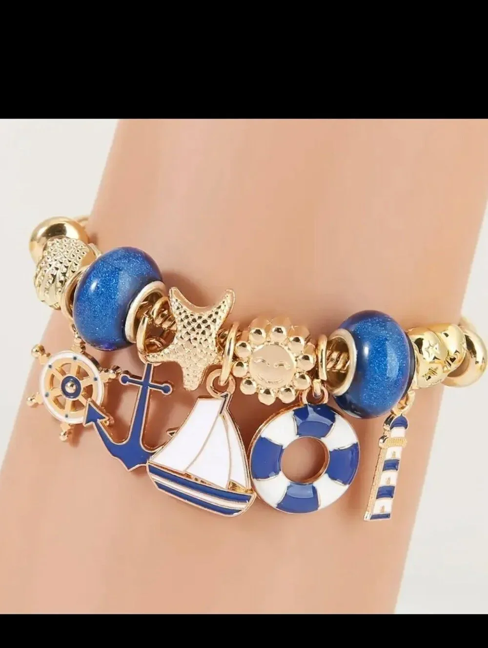 Gold Plated Sailing Water Sailboat Themed Charm Bracelet